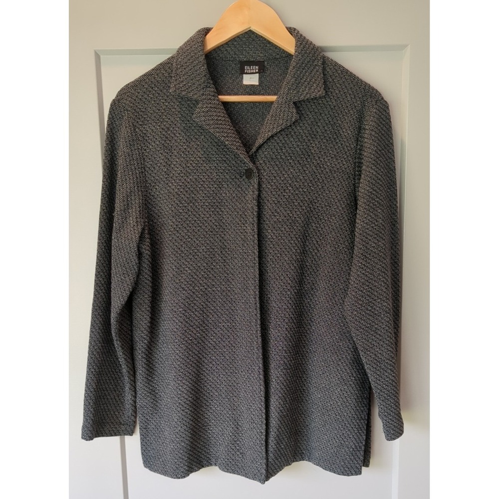Eileen Fisher Womens M Single Button‎ Wool Blend Gray Cardigan Sweater